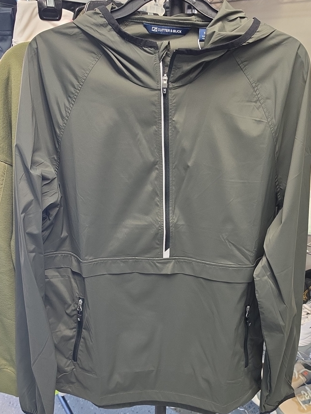 Cutter & Buck Olive Green Hooded Half-Zip Windbreaker